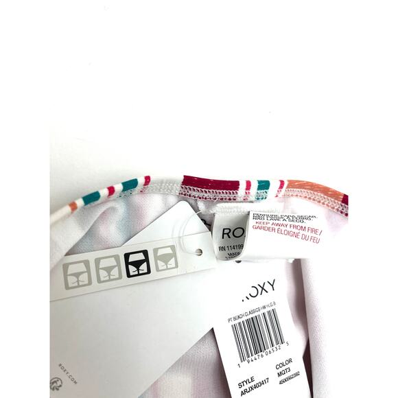 Roxy Women's Striped Pink Green High Waist Swim Bottoms Small NEW - Picture 6 of 7